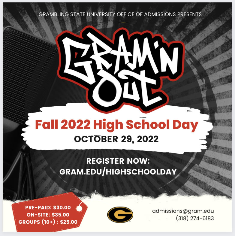High School Day Fall 2022, Oct. 29, 2022, admissions@gram.edu