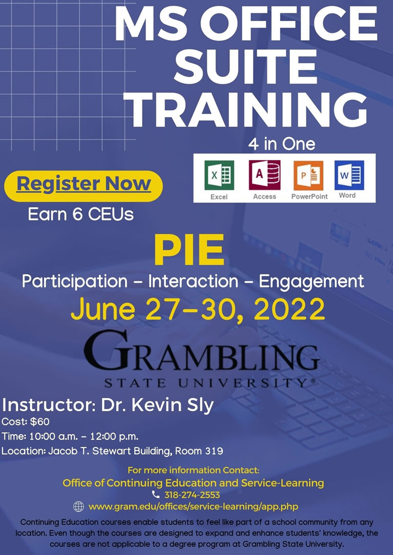MS Office Suite Training - PIE Participation Interaction Engagement Flyer