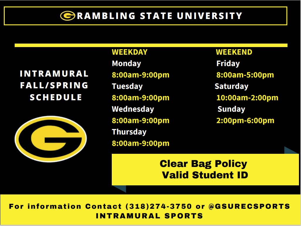 Intramural Center Fall/Spring Hours Flyer 