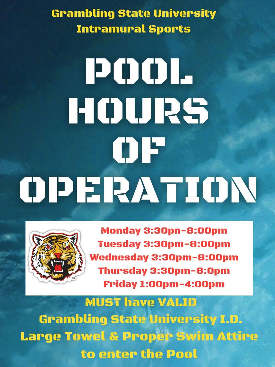 Intramural Center Pool Hours Flyer 