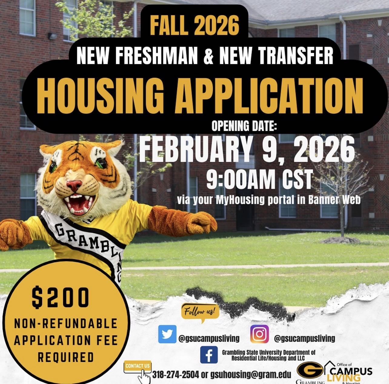 Fall 2026 New Freshman & New Transfer Student Housing Application Flyer