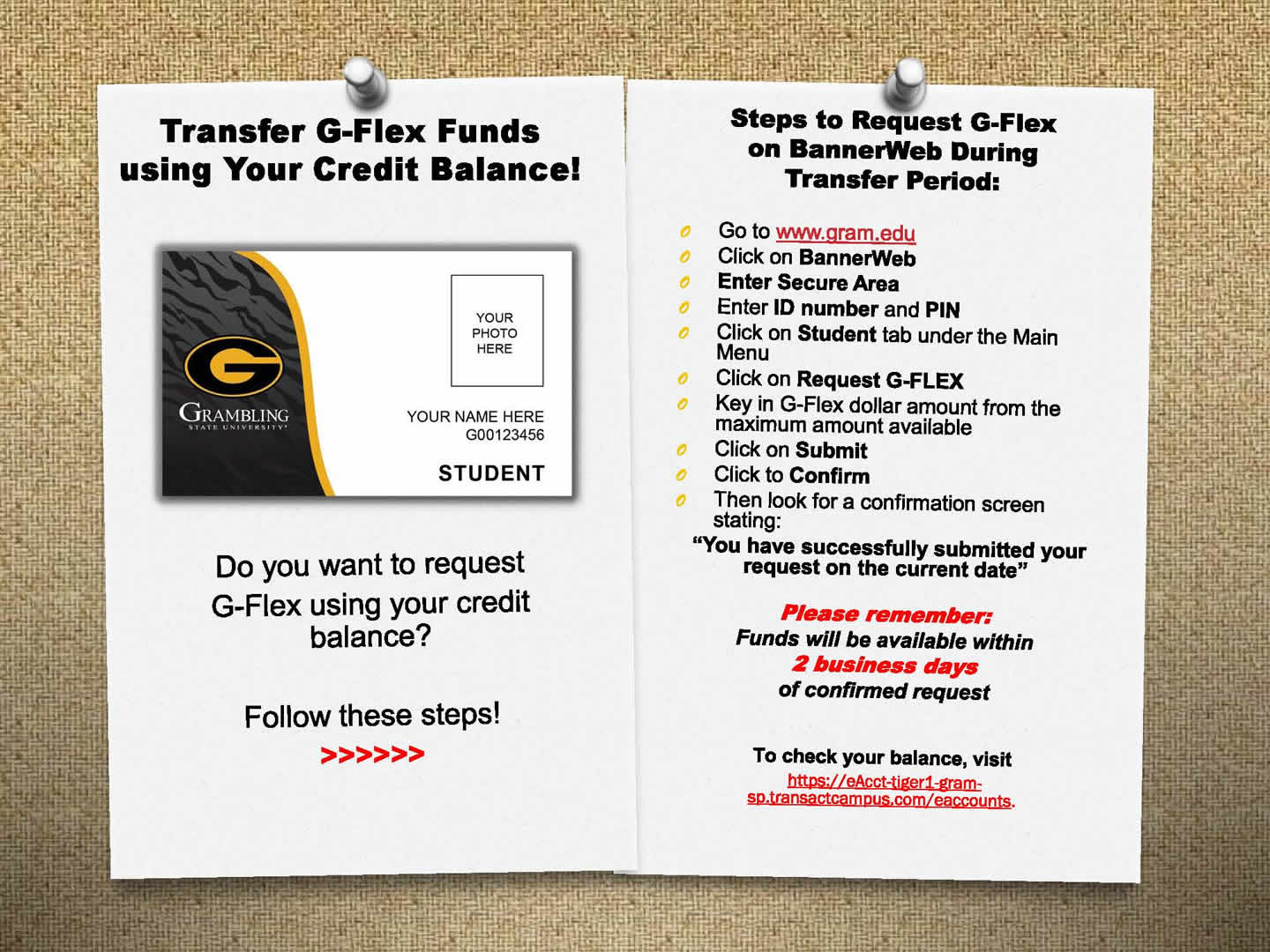 Transfer G-Flex Funds  using Your Credit Balance flyer