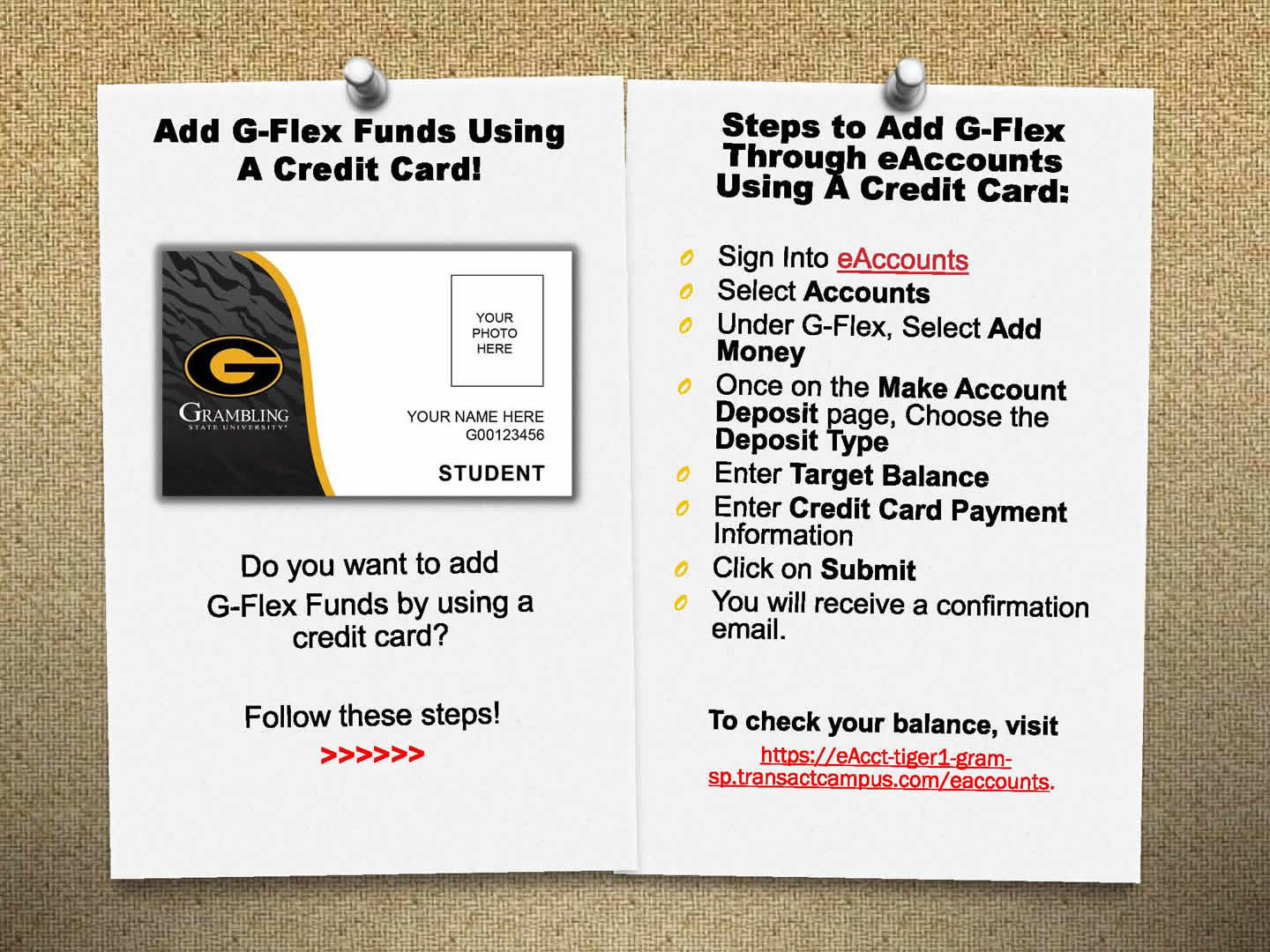 Add G-Flex Funds Using  A Credit Card flyer